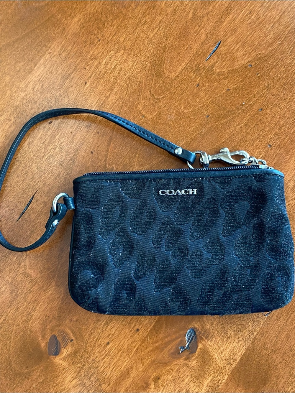 Coach Black Ocelot Wristlet with Leather Strap